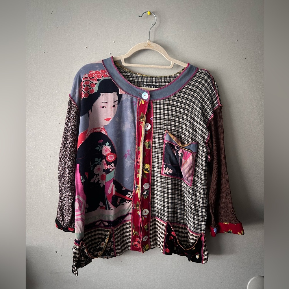 90s Geisha Portrait Rayon Blouse